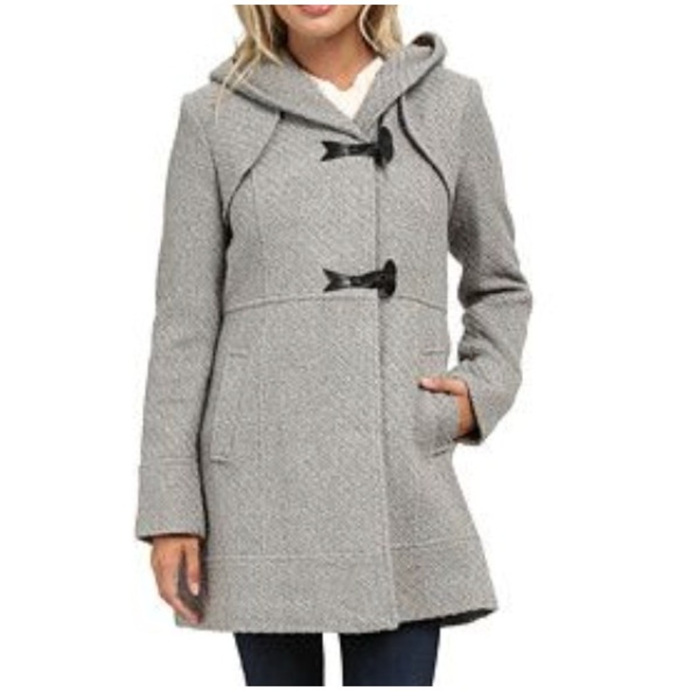 Jessica Simpson Gray Wool Blend Hooded Toggle Duffle Coat Plus Size 2X